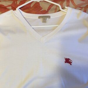 Burberry White V-Neck Shirt with Red Logo